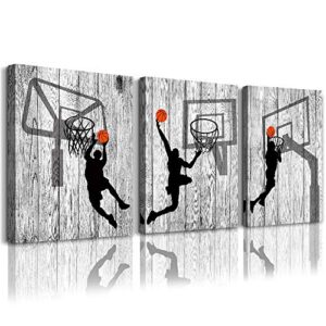 black and white canvas wall art for living room bathroom and bedroom kitchen wall decor artwork canvas prints play basketball sport painting 12″ x 16″3 piece modern framed office home decorations