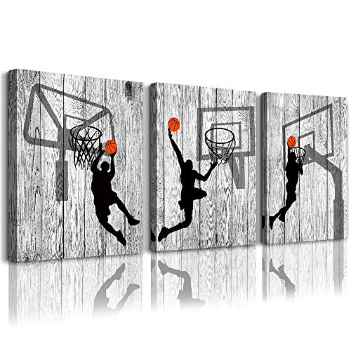 Black and white Canvas Wall Art for living room bathroom and bedroom kitchen wall decor artwork Canvas Prints play basketball sport painting 12" x 16"3 Piece Modern framed office Home decorations