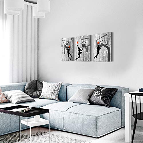 Black and white Canvas Wall Art for living room bathroom and bedroom kitchen wall decor artwork Canvas Prints play basketball sport painting 12" x 16"3 Piece Modern framed office Home decorations