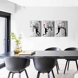 Black and white Canvas Wall Art for living room bathroom and bedroom kitchen wall decor artwork Canvas Prints play basketball sport painting 12" x 16"3 Piece Modern framed office Home decorations