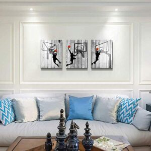 Black and white Canvas Wall Art for living room bathroom and bedroom kitchen wall decor artwork Canvas Prints play basketball sport painting 12" x 16"3 Piece Modern framed office Home decorations