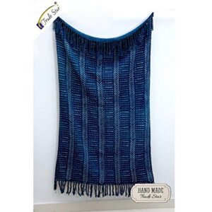 trade star beautiful indigo mudcloth throw blanket ethnic block print blanket with tassels indian hand loomed cotton throw blanket for home decor (pattern 9)