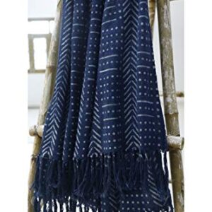 Trade Star Beautiful Indigo Mudcloth Throw Blanket Ethnic Block Print Blanket with Tassels Indian Hand Loomed Cotton Throw Blanket for Home Decor (Pattern 9)