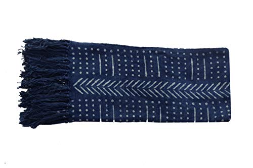 Trade Star Beautiful Indigo Mudcloth Throw Blanket Ethnic Block Print Blanket with Tassels Indian Hand Loomed Cotton Throw Blanket for Home Decor (Pattern 9)