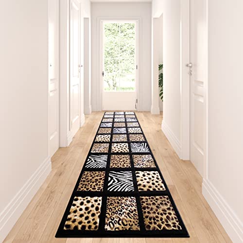 Masada Masada Rugs 3'x10' Animal Prints Runner Rug - Design S251 Black