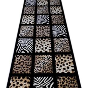 Masada Masada Rugs 3'x10' Animal Prints Runner Rug - Design S251 Black