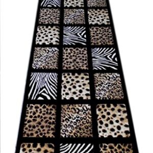 Masada Masada Rugs 3'x10' Animal Prints Runner Rug - Design S251 Black