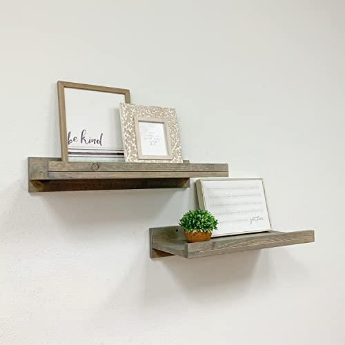 del Hutson Designs 24 Inch Rustic Luxe Farmhouse Solid Natural Pine Wood Wall Mount Display Picture Ledge Floating Shelf Pair, Gray (Set of 2)