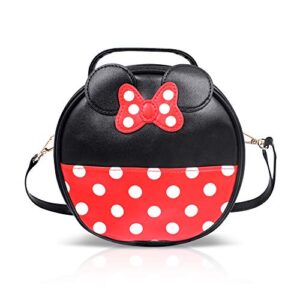 finex minnie mouse style small circle polka dots crossbody bag – multifunction travel mini handbag with shoulder strap (red/black)