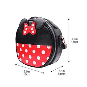 FINEX Minnie Mouse style Small Circle Polka dots Crossbody bag - Multifunction Travel Mini Handbag with Shoulder Strap (Red/Black)