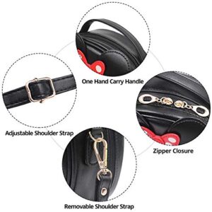 FINEX Minnie Mouse style Small Circle Polka dots Crossbody bag - Multifunction Travel Mini Handbag with Shoulder Strap (Red/Black)