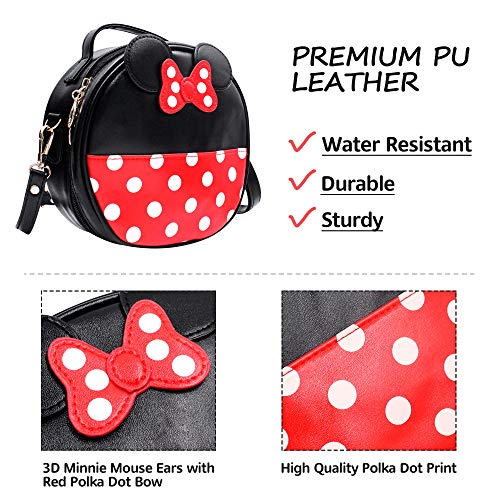 FINEX Minnie Mouse style Small Circle Polka dots Crossbody bag - Multifunction Travel Mini Handbag with Shoulder Strap (Red/Black)