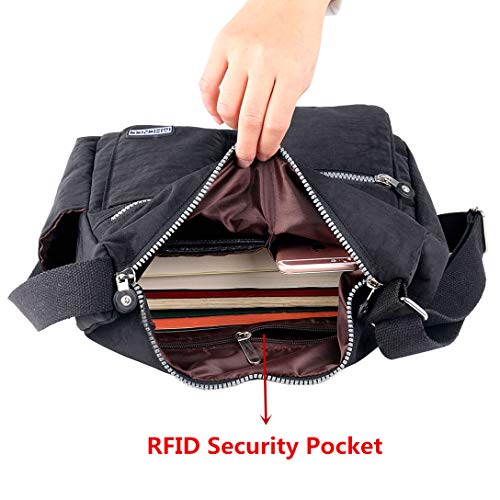 MHCNLL Crossbody Bag with Anti Theft RFID Pocket - Women Lightweight Water-Resistant Purse (black)