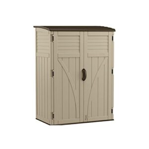 suncast 54 cubic ft. vertical resin outdoor storage shed, sand, 52” x 32.5” x 71.5″