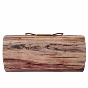 vintage wood pattern clutch with bow, taupe