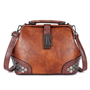 mn&sue gothic rivet studded vintage doctor style cross body convertible bucket shoulder handbag for women (brown)