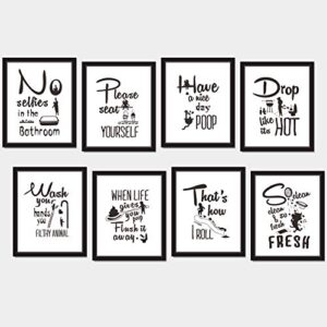 8x bathroom art picture quotes wall décor accessories laminated and flat pack (each measures 10” x 8”)