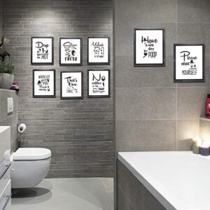 8X Bathroom Art Picture Quotes Wall Décor Accessories Laminated and Flat Pack (Each Measures 10” X 8”)