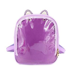 ita backpacks girls cute rucksack cat ears design daypack ladies summer beach bag transparent windows for diy pins decors, purple