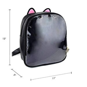 Ita Backpacks Girls Cute Rucksack Cat Ears Design Daypack Ladies Summer Beach Bag Transparent Windows for DIY Pins Decors, Purple