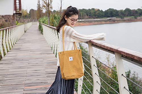 Belsmi 13 Inches Corduroy Small Totes Bag (Yellow)