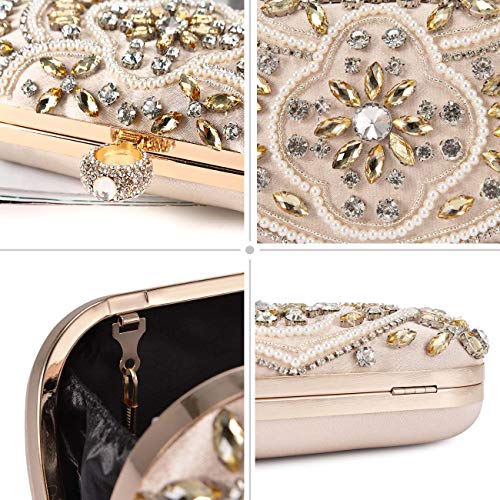 UBORSE Beaded Crystal Clutch Purses for Women Evening Handbags Formal Rhinestone Wedding Purse Prom Cocktail Party Bag Gold