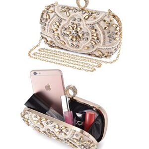 UBORSE Beaded Crystal Clutch Purses for Women Evening Handbags Formal Rhinestone Wedding Purse Prom Cocktail Party Bag Gold