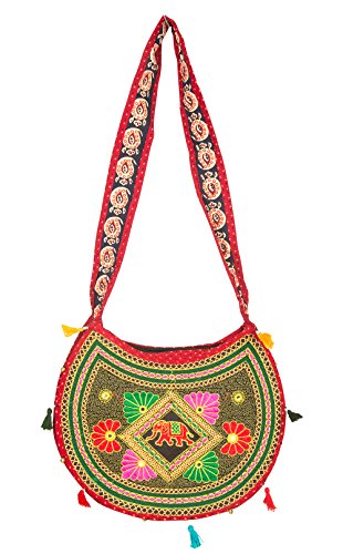 Sling Cross body Elephant Hobo Women Messenger Shoulder Bag Red Embroidered Hippie Casual Colorful Medium Small Satchel Tote