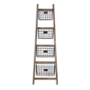 cheung’s 4606 4 metal storage basket ladder, brown