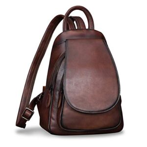 genuine leather backpack for women vintage handmade casual knapsack small rucksack satchel (coffee)