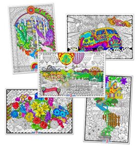 giant coloring poster 5 pack – big 32.5 x 22 inch line art coloring posters (original edition) – great for family time, kids, classrooms, care facilities, arts and crafts projects, and group activities