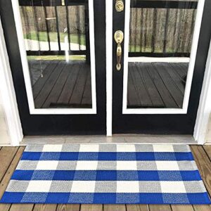 buffalo check rug, blue and white plaid rug moven doormat washable porch kitchen area rugs,decoration for indoor & outdoor entryway, patio, kitchen,laundry (23.5″×35.4″) (blue&white)