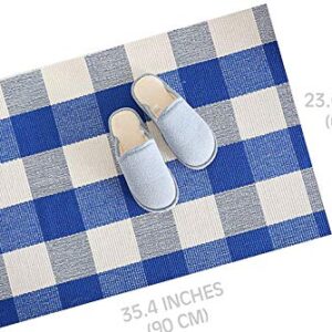 Buffalo Check Rug, Blue and White Plaid Rug Moven Doormat Washable Porch Kitchen Area Rugs,Decoration for Indoor & Outdoor Entryway, Patio, Kitchen,Laundry (23.5"×35.4") (Blue&White)