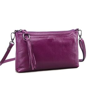 artwell women genuine leather crossbody bag small shoulder bag zipper clutch phone wallet purse for lady (purple)