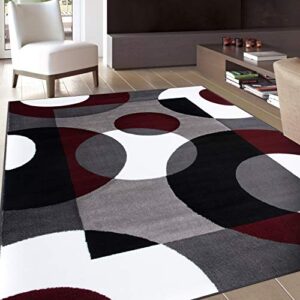 rugshop modern circles carpet easy maintenance for home office,living room,bedroom,kitchen soft area rug 5’3″ x 7’3″ burgundy