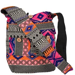 Tribe Azure Fair Trade Crossbody Handwoven Thick Cotton Shoulder Bag Shopping Market Purse Pink Casual Boho Roomy Spacious