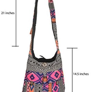 Tribe Azure Fair Trade Crossbody Handwoven Thick Cotton Shoulder Bag Shopping Market Purse Pink Casual Boho Roomy Spacious