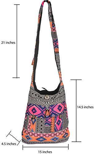 Tribe Azure Fair Trade Crossbody Handwoven Thick Cotton Shoulder Bag Shopping Market Purse Pink Casual Boho Roomy Spacious