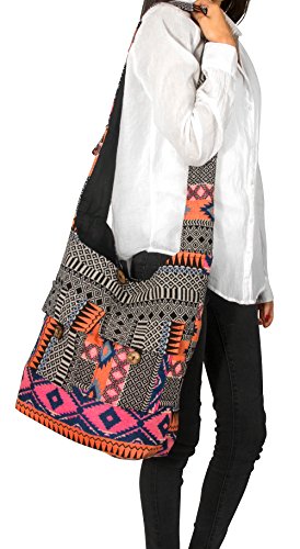 Tribe Azure Fair Trade Crossbody Handwoven Thick Cotton Shoulder Bag Shopping Market Purse Pink Casual Boho Roomy Spacious