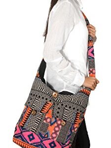 Tribe Azure Fair Trade Crossbody Handwoven Thick Cotton Shoulder Bag Shopping Market Purse Pink Casual Boho Roomy Spacious