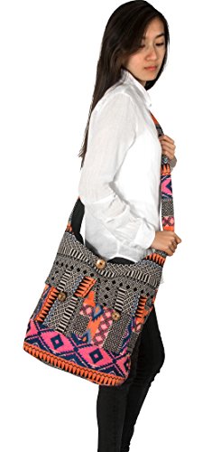 Tribe Azure Fair Trade Crossbody Handwoven Thick Cotton Shoulder Bag Shopping Market Purse Pink Casual Boho Roomy Spacious