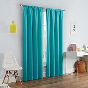 eclipse kendall modern blackout thermal rod pocket window curtain for bedroom or living room (1 panel), 42″ x 63″, turquoise