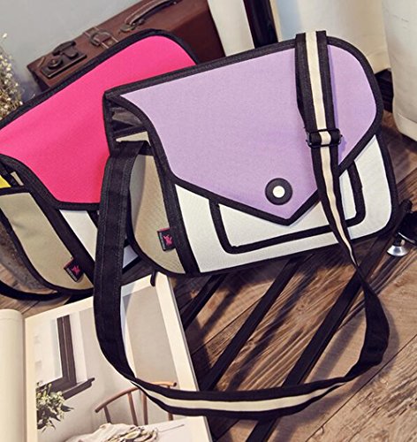Xugq66 3D Style 2D Drawing Cartoon Handbag Shoulder Canvas Messenger Bag (Pink)