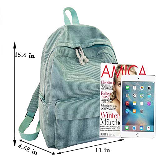 Poopy Girls Personality Corduroy College Style Backpack Female Accessories Handbags Backpack Daypack-Green