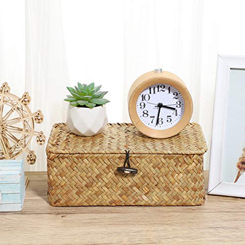 Vosarea Rattan Storage Basket Makeup Organizer Multipurpose Container with Lid 23x13x8cm(S)