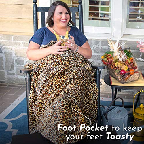 PediPocket Patented Foot Pocket Blanket - 50” x 70” with 20” Deep Foot Pocket, Plush Velvety Fleece Blanket - Everyday Luxurious Comfort, Machine Washable, Great Gift Idea – Luscious Leopard