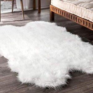nuloom fluffy faux sheepskin quarto shag area rug, 3′ 6″ x 6′, white