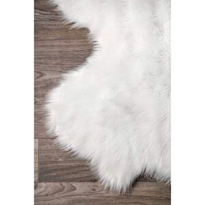 nuLOOM Fluffy Faux Sheepskin Quarto Shag Area Rug, 3' 6" x 6', White