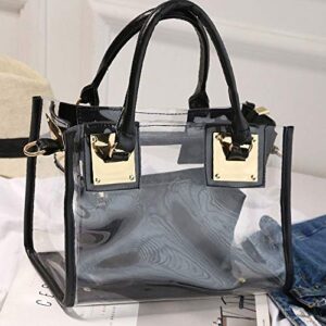 Rullar Women 2Pcs Small Clear Tote Set Beach Shoulder Top-handle Bag PVC Transparent Satchel Handbag Purse Black