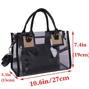 Rullar Women 2Pcs Small Clear Tote Set Beach Shoulder Top-handle Bag PVC Transparent Satchel Handbag Purse Black